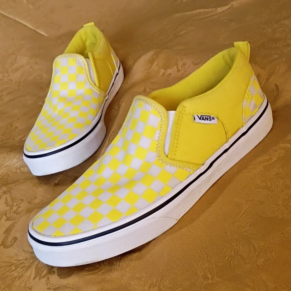 VANS Brighten  Yellow Checkered Slip-On Shoes Women's 5.0 - Picture 3 of 8